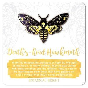Death's-Head Hawkmoth Enamel Pin - Gold Plated Nature Jewelry - Garden Brooch